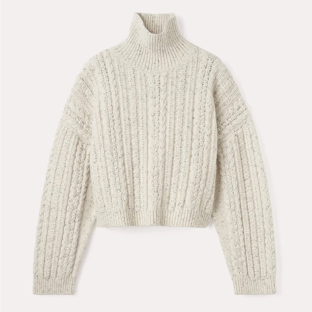 Toteme Cropped Cable Knit Turtleneck Sweater Off White Cream Chunky Quiet Luxury